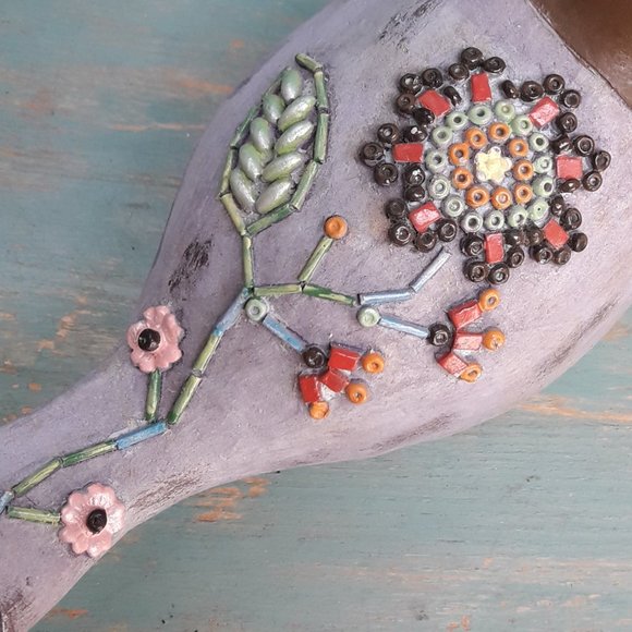 Carved Wood Bird Boho Hippie Decor Wooden Bird Figurine Embellished Beaded Art - Picture 4 of 16